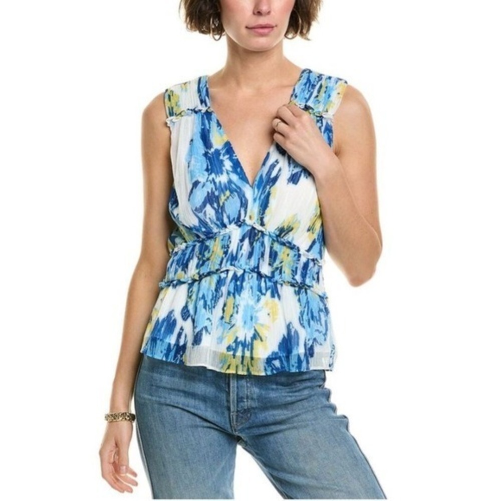 NWOT Ramy Brook $295 Milwe sleeveless floral top in blue Size S